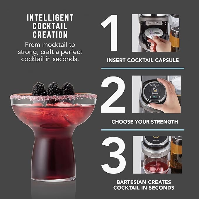 Bartesian Duet Cordless Cocktail Machine and Margarita Maker - Compact Home Bartender Mixologist Drink Mixer with 2 Glass Spirit Bottles - Automatic Machine Makes 500 Premium Cocktails Per Charge