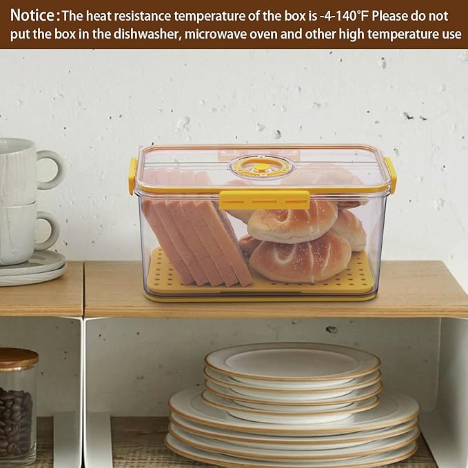 Gifhomfix Bread Box Airtight Bread Boxes for Kitchen Counter, Time Recording Bread Storage Container with Lid, Bread Holder for Homemade Bread, Toast, Bagel, Donut and Cookies, Yellow