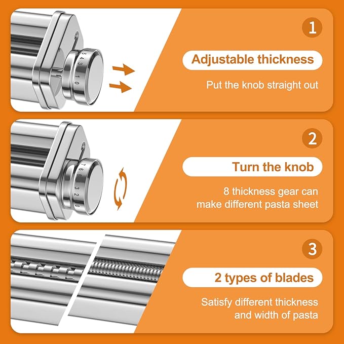 Pasta Maker Attachment for KitchenAid Stand Mixers, Stainless Steel for Kitchen aid Pasta Attachment Includes Pasta Sheet Roller, Spaghetti & Fettuccine, Dough Scraper Pasta Attachment by InnoMoon