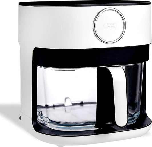 COOK WITH COLOR 1400W 5.5Qt Digital Kitchen Air Fryer with Glass Basket, 8 Presets Healthy Cooking Options, Bake, Fry, Reheat, 60-Min Timer, Adjustable Temperature Control 175°F–400°F, Linen White