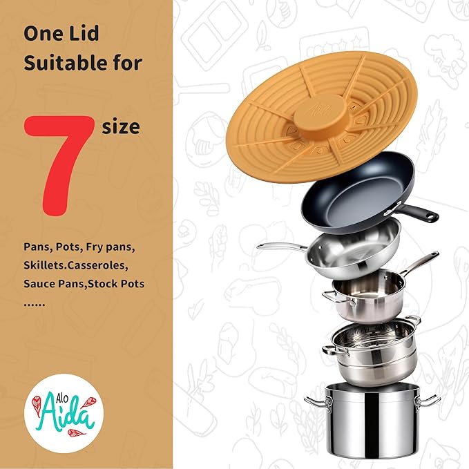Universal Silicone Pot Lid Set for Pots and Pans, Food-Grade Silicone, BPA Free, Splatter Guard, Heat Resistant, 2 Pack Orange Lids (7–12” + 4–8”)