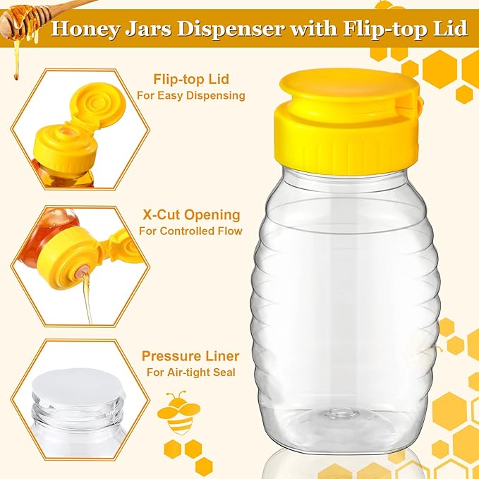 Hoolerry 32 Pieces 5 oz Clear Plastic Honey Bottles Squeeze Honey Containers Jars Empty Refillable Honey Holder with Leak Proof Flip Lid for Storing and Dispensing Food Syrup Sauce