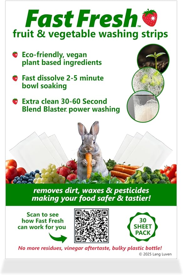 Fruit and Vegetable Wash Strips | Plant-Based, Food-Safe Produce Cleaner | Dissolvable Veggie Wash Removes Contaminants, Waxes & Dirt | All-Natural | Travel | 1 Pack of 30