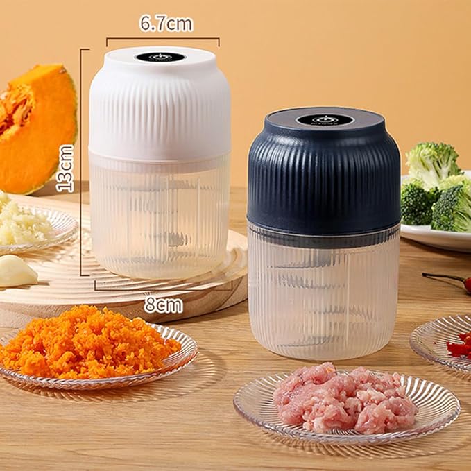 Electric Garlic Chopper, Mini Portable Veggie Chopper, Electric Onion Grinder with 6 Sharp Blade, Mini Food Processor with Container for Mashing Onion, Garlic, Chili, Ginger (2PCS*White)