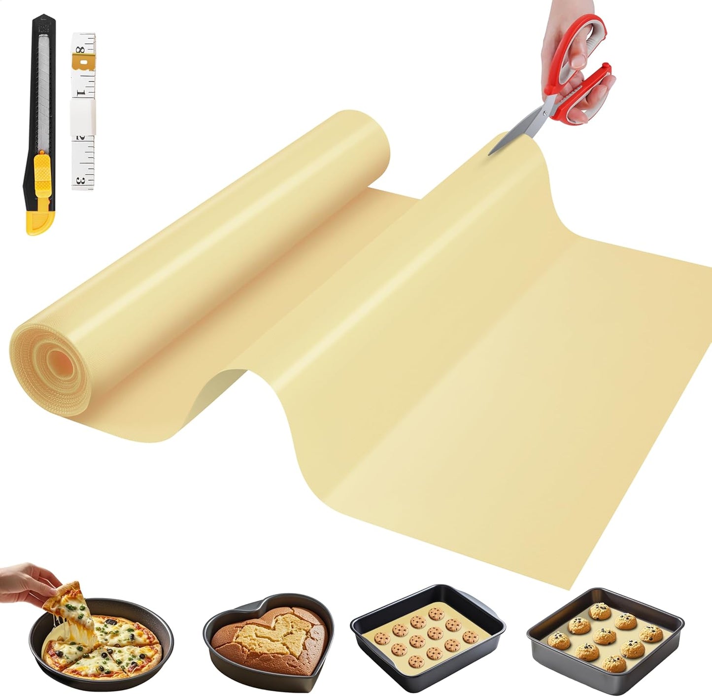 Silicone Baking Mat, 20 IN x 6 FT Free Cutting Baking Sheet,Non-Stick Reusable Dough & Pastry Mat,Non-Slip Silicone Mat Roll for Air Fryer Liner,Freeze Dryer,Oven Baking Pan,Kitchen Counter