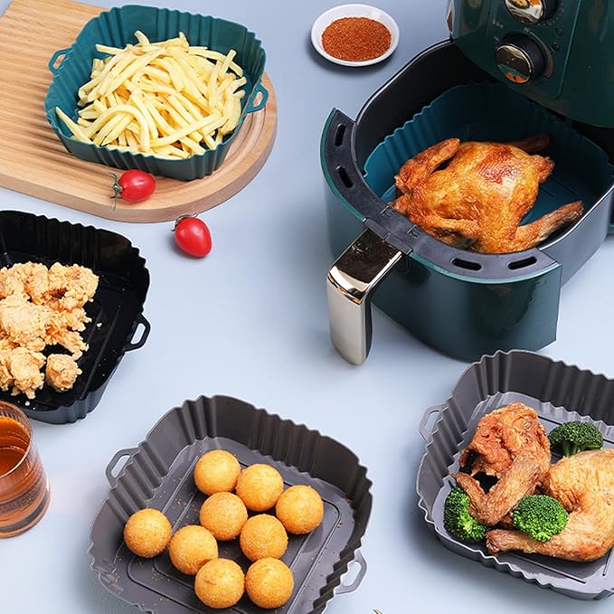 Silicone Baking Tray Reusable Air Fryer Liners Basket Nonstick Oven Baking Pan Multifunctional For Kitchen Gadgets 2Pcs Black
