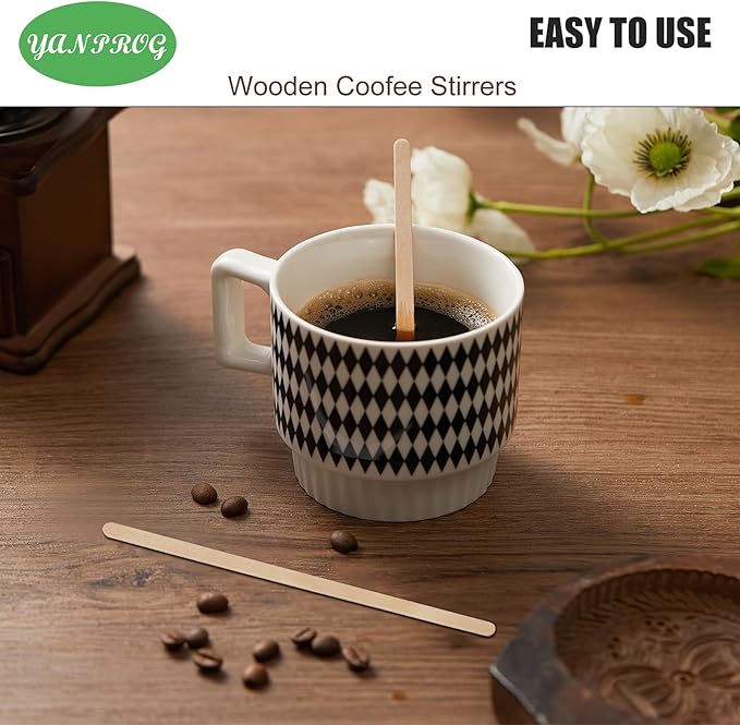 Wooden Coffee Stirrers 5.5" Coffee Stir Sticks 500 Pcs, Natural Birch Round End Thick Birch Wood Eco-Friendly Suitable for Coffee, Cocktail and Hot Drinks