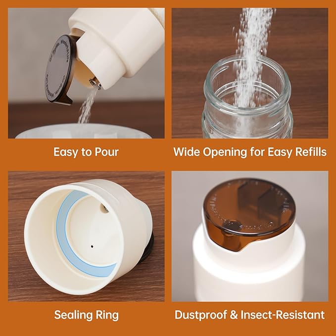 NiHome 16.9oz Sugar Dispenser, Automatic Pour Switch Glass Jar for Sugar, Coffee Creamer or Salt, Large Capacity Food-Grade Glass with Anti-Slip Ribbed Design (2PCS)