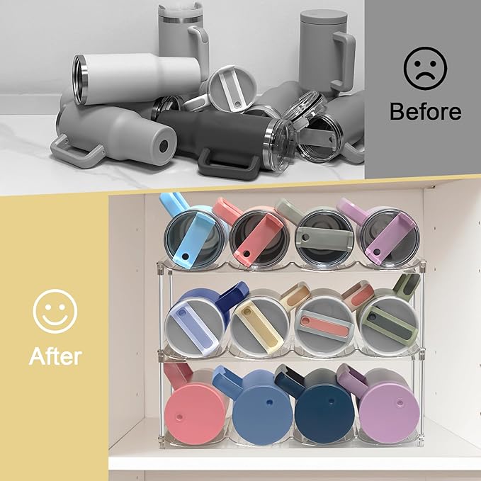 Water Bottle Organizer - Stackable Water Bottle Holder for Cabinet, Large Compartment Tumbler Organizer Wine Racks, Kitchen Organization and Storage for Stanley Cup Holder, 4 Tier Hold 16