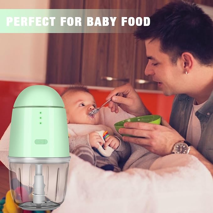 Food Processor - Rechargeable Mini Food Processor & Portable Small Food Chopper for Vegetables Fruit Onion Garlic, Kitchen 1.3Cup 10 0z,150 Watts, Glass Container Dishwasher Safe (Green)