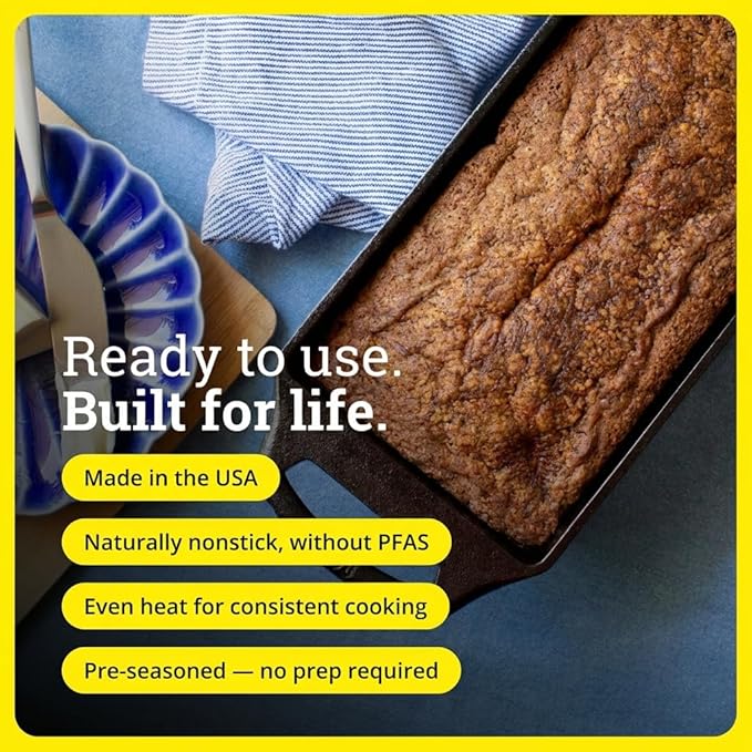 Lodge Cast Iron Loaf Pan - 8.5 x 4.5 Inch PFAS-Free Bread Baking Pan - Naturally Seasoned Cast Iron Bakeware for Sourdough, Meatloaf, Breads, and More - Made in the USA - 2 Pack