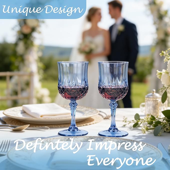 Plastic Wine Glasses, Plastic Goblets Vintage Style Cordial Unbreakable Drinking Glasses for Wedding Reception, Grand Event Party Supplies(48, Blue)