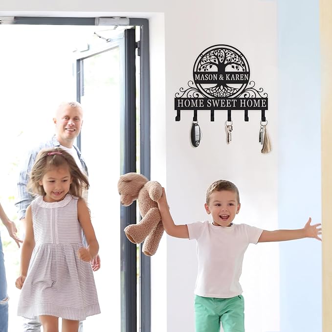 Personalized Key Holder for Wall Custom Tree of Life Key Rack with Hooks Key Hanger for Entryway and Custom Wall Decor