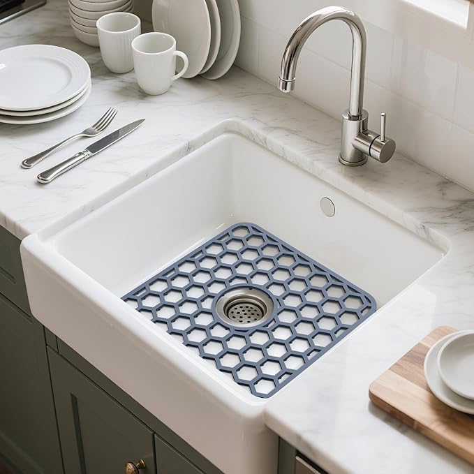 Bestjing Silicone Sink Protectors for Kitchen Sink with Center Drain - 12" x 11" Kitchen Grid Accessory, Non-Slip Heat-Resistant Mat for Bottom of Porcelain Stainless Steel, Dishwasher Safe