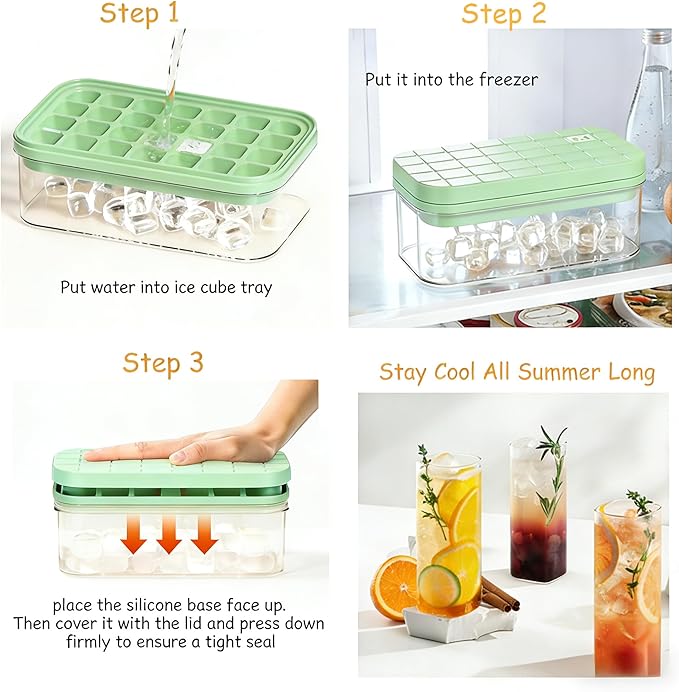 Plastic Ice Cube Trays + Silicone Ice Cube Trays with Lid and Bin
