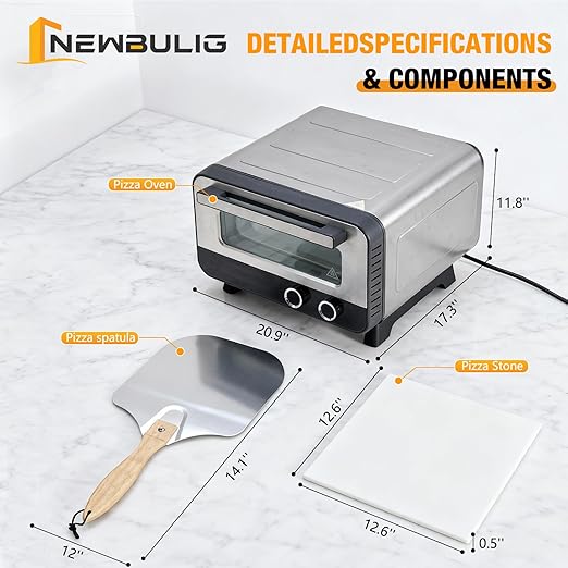 OLIXIS Pizza Oven Indoor, 1600W Electric Pizza Oven Fast Heating, 6 Presets Pizza Maker for 12 Inches, with Pizza Stone & Spatula, Upper-Bottom Independent Heating Temperature Control
