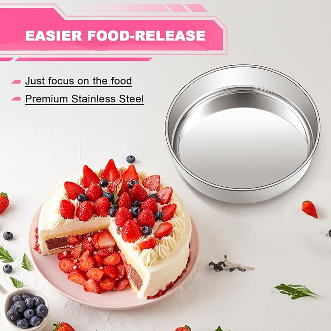 EWFEN 6 Inch Cake Pan Set of 2, Stainless Steel Round Layer Cake Baking Pans Tins, Non-Toxic & Healthy, Leak-proof & Easy Clean & Dishwasher Safe