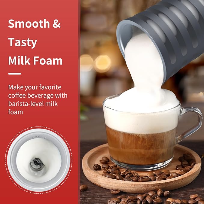 Milk Frother, Paris Rhône 4-in-1 Milk Steamer and Frother, Hot & Cold Foam Milk Warmer with Temperature Control, Auto Shut-Off Frothers for Coffee, Latte, Cappuccino, Macchiato, Grey