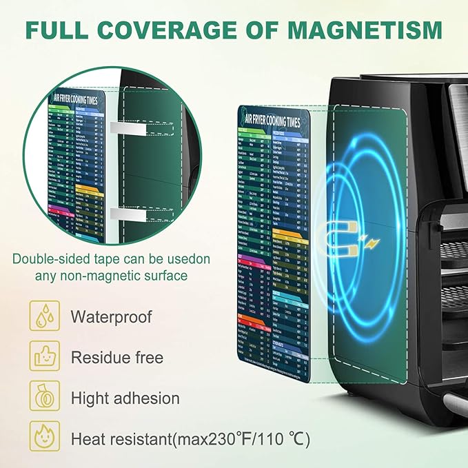 Air Fryer Magnetic Cheat Sheet Set, Cook Times Chart Air Fryer Accessories Magnet Sheet Quick Reference Guide for Cooking and Frying, Easy to Use, Excellent Kitchen Assistant
