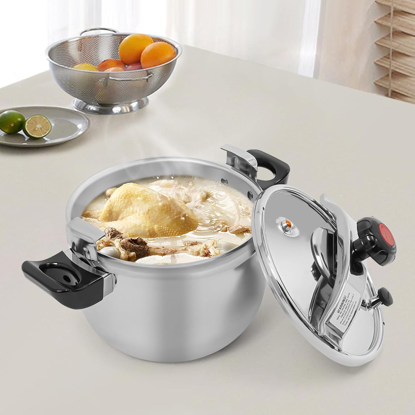 11.6 Quart Pressure Cooker Stainless Steel Pressure Canner, Large Capacity, Commercial Pressure Cooker Clamp On Type, Single Valves for Family or Commercial Use