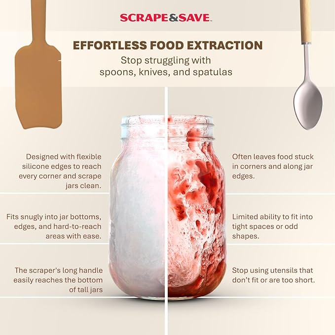 2-Pack Jar Scraper Spatula – Food Saver for Peanut Butter, Mayo, Tomato Paste & Jars – Flexible Silicone Reaches Corners & Bottoms – Kitchen Scraper Tool, Dishwasher Safe (Sand/Coral)