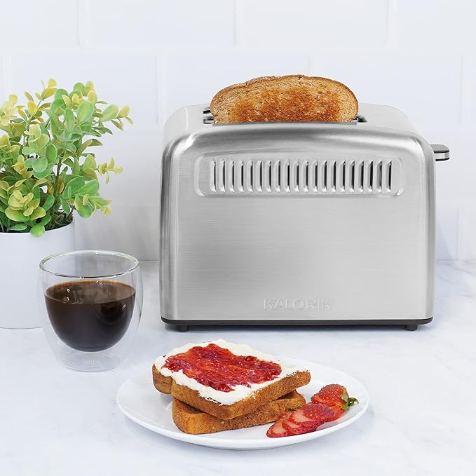 Kalorik Touchscreen Toaster 2-Slice with Extra-Wide Slots, Rapid Toasting Technology with 8 Shade Settings Plus Toaster Pastry Setting Manual Lift Lever and Auto-Shut Off, 1350-Watts, Stainless Steel