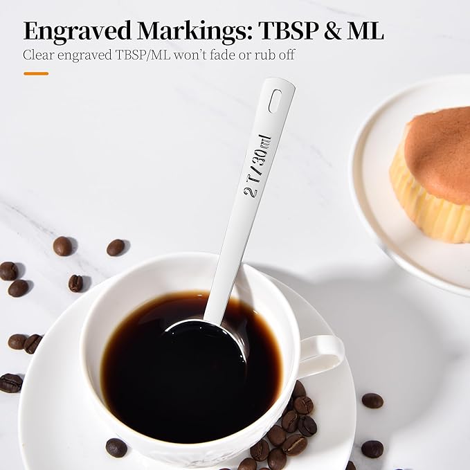 Long Handle Coffee Scoop: 18/8 Stainless Steel 5.98 Inch 2 Tablespoon Metal Measuring Spoon Tbsp Scoop for Coffee Beans, Grounds Coffee, Coffee Powder, Tea, Tall Jars (2Tbsp/30ml)