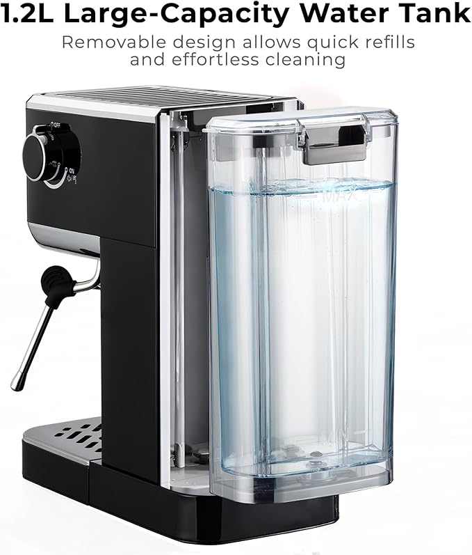 Zulay Kitchen Magia Compact Espresso Machine – 20 Bar Coffee Maker with Milk Frother Steam Wand, Latte & Cappuccino Maker, 1350W Fast Heating, 40oz Removable Water Tank, Stainless Steel – Black