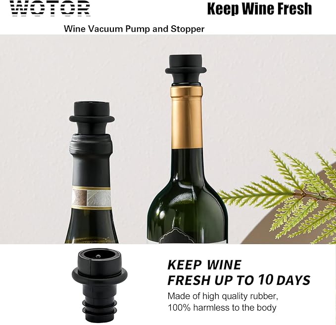 WOTOR Wine Saver Vacuum Pump with 20 Stoppers, Reusable Bottle Sealer Keeps Wine Fresh