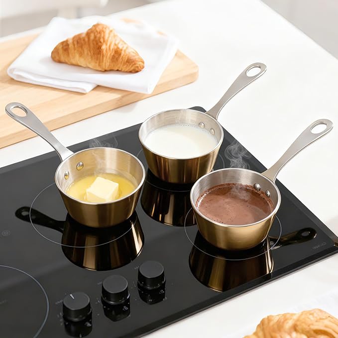Macevia Mini Sauce Pan, 18/10 Stainless Steel Butter Warmer Small Pot Cooking with Handle, Multipurpose Use for Home Kitchen or Restaurant (5oz/150ml) - Rose Gold