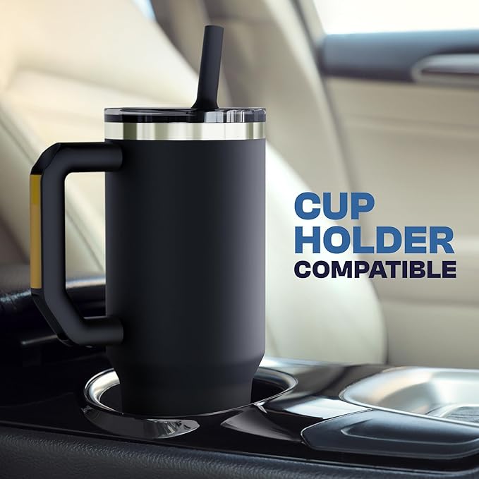 Thicc Buddy - 40 oz Stainless Steel Vacuum Insulated Tumbler with Lid and Straw for Water - Travel Mug Cupholder Friendly - Gifts for Women Men Him Her (Teal Glitz)