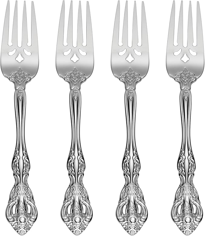 Oneida Silverware Set, Michelangelo Fine Flatware 4-Piece Salad Forks Set, Service For 4, 18/10 Stainless Steel, Mirror Finish, Dishwasher Safe, Home And Kitchen Utensils (Silver, 4 Piece)
