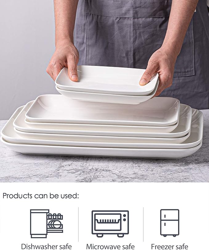 DELLING Large Serving Platter Set of 3, 16/14/12 Inch Porcelain Serving Trays for Party - White Ceramic Rectangular Platters for Entertaining, Appetizer Fruit Tray for Mother's Day Shower Dinner
