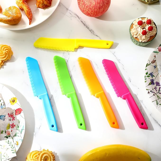 30 Pieces Kid Knife Plastic Kids Safe Knives Bulk for Real Cooking, Nylon Children Toddler Cooking Kitchen Set for Bread, Lettuce and Salad for Birthday Party Favors Supplies