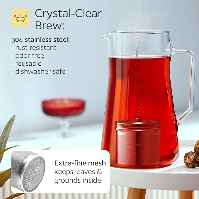 Stainless Steel Tea Infuser for Loose Leaf Tea, Large (2.95” Diameter x 2.85” Height) – Extra Fine Mesh Strainer with Chain Hook & Lid, Reusable Tea Steeper for Mugs, Cups & Teapots