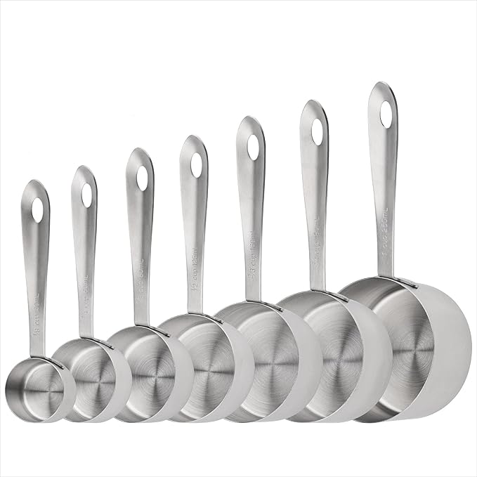 Smithcraft Measuring Cups, 18/8 Measuring Cup Set of 7, Stainless Steel Measuring Cups, 7 Kitchen Metal Measuring Cup, Dry Baking Measuring Cups Set, 1/8, 2/3 & 3/4 Heavy Duty Measure Cups for Food