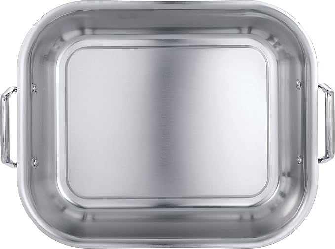 Tramontina 16.75-Inch Stainless Steel Roasting Pan with Rack, Flared Edge Turkey Roaster for Oven, Dishwasher Safe, Made in Brazil