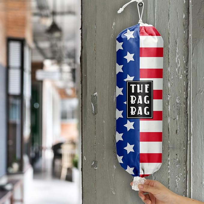 Plastic Bag Holder, Reusable And Washable flag style Plastic Bag Holders for Home Kitchen Travelling Camping Beach Decor, use 1 Pack,American flag Pattern