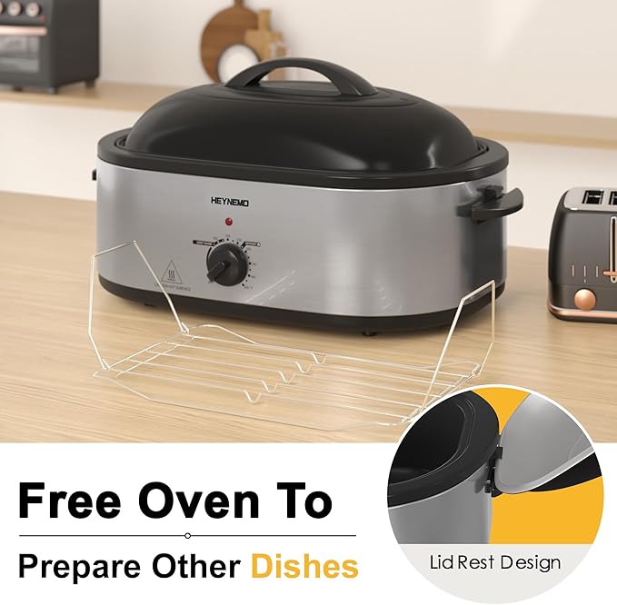 18 Quart Roaster Oven with Self-Basting Lid, Large Electric Turkey Roaster Oven with Defrost & Warm Function, Adjustable Temperature, Removable Pan & Rack, Stainless Steel, Silver