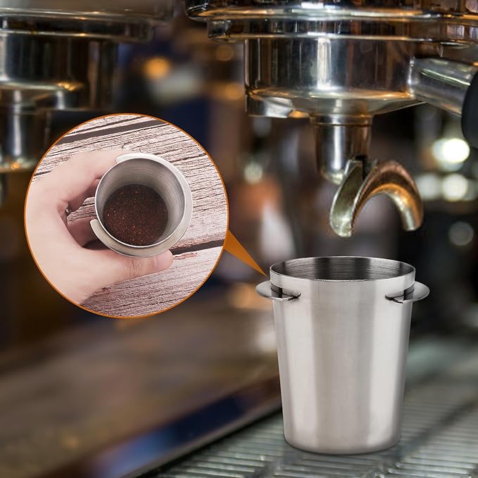 Coffee Dosing Cup 54mm, Espresso Coffee Dosing Cup, Stainless Steel Dosing Cup Compatible with All 58mm Portafilter,Coffee Powder Cup, Coffee Powder Feeder (1, Silver, 54mm)