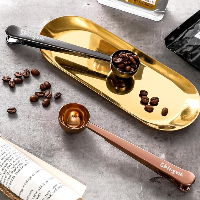 Coffee Scoop with Bag Clip, Multi-Function Milk Powder Measuring Spoon, 20ml (2*Rose Gold)