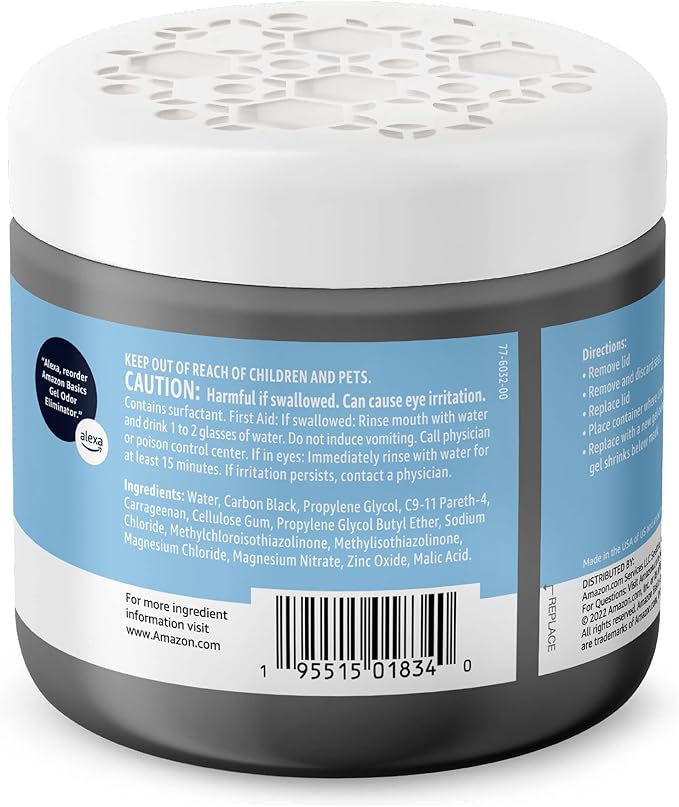 Amazon Basics Gel Odor Eliminator, Activated Charcoal, Fragrance Free, 17 Oz, Pack of 6