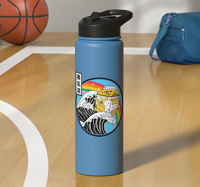 Banana Milk Carton Great Wave Kawaii Retro Rainbow Anime Stainless Steel Insulated Water Bottle