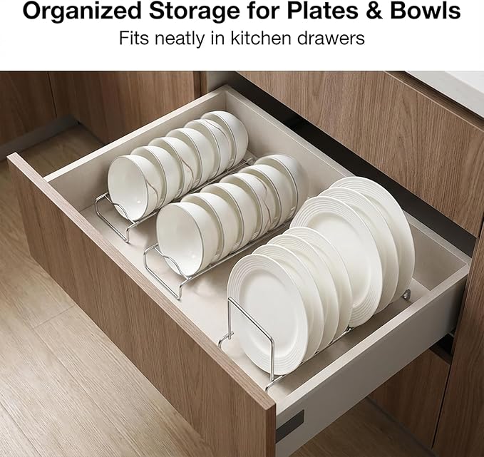 IMEEA Plate Rack 304 Stainless Steel, Vertical Dish Organizer for Cabinet & Countertop, Holds 6 Plates (8–10 Inch), 12 x 3.9 Inch Metal Dish Holder ﻿