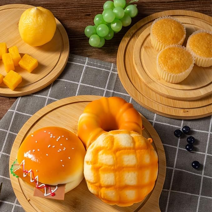 6 Pack Pizza Board Set – Premium Wooden Pizza Plates for Serving & Cutting, Round Bamboo Pizza Plate with Handle, Durable & Lightweight for Home & Restaurant (Up to 13 Inches),7inch