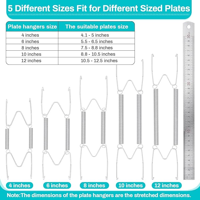 14 pcs Plate Hangers for The Wall, 4/6/8/10/12 Inch Invisible Decorative Wall Plate Hangers, Stainless Steel Plates Walls Hanger for Display Various Sizes with Hooks for Decorative