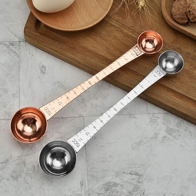Measuring Spoon,CISHNOU Stainless Steel Double Headed Measuring Spoon Coffee Spoon with Scale (5-15ML)