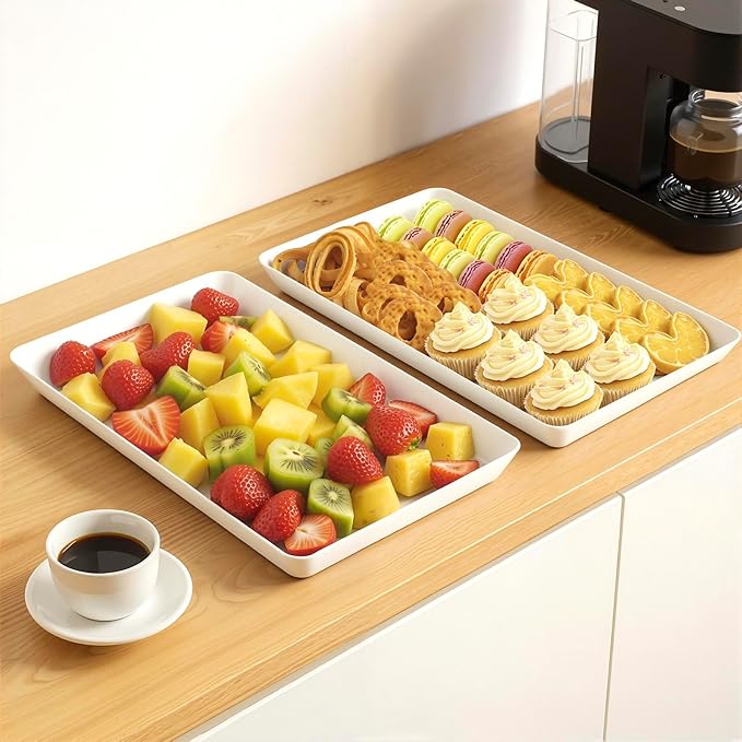 WOWBOX 4 pcs Serving Tray for Entertaining, Grilling BBQ Accessories, Serving Platters for Snacks, Fruit, Reusable Plastic Trays for Serving Food and Pantry Organization in Kitchen & for EasterParties
