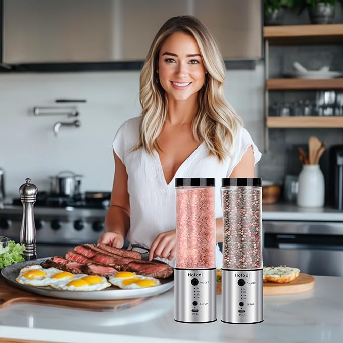 Larger Capacity Electric Salt and Pepper Grinder Set, Rechargeable Salt and Pepper Shakers Set, Kitchen Gadgets Salt and Pepper Mill