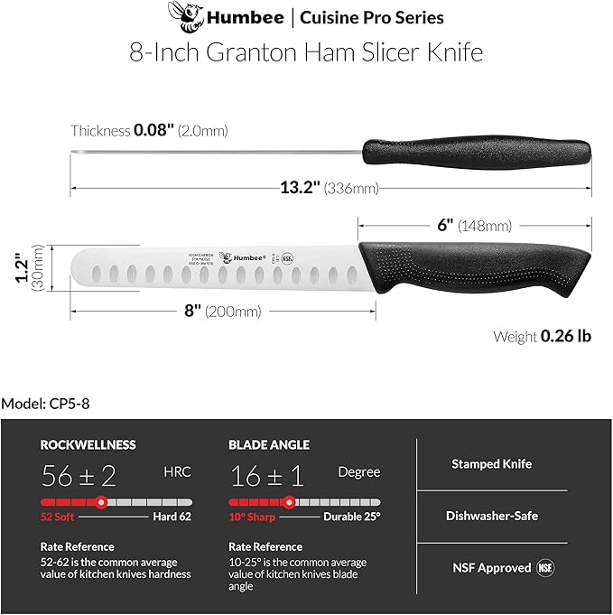 Carving Knife 10-Inch with Razor Sharp Granton Edge for Turkey, Ham, Meat Slicing and Cutting – NSF Certified, German Stainless Steel Blade, Black